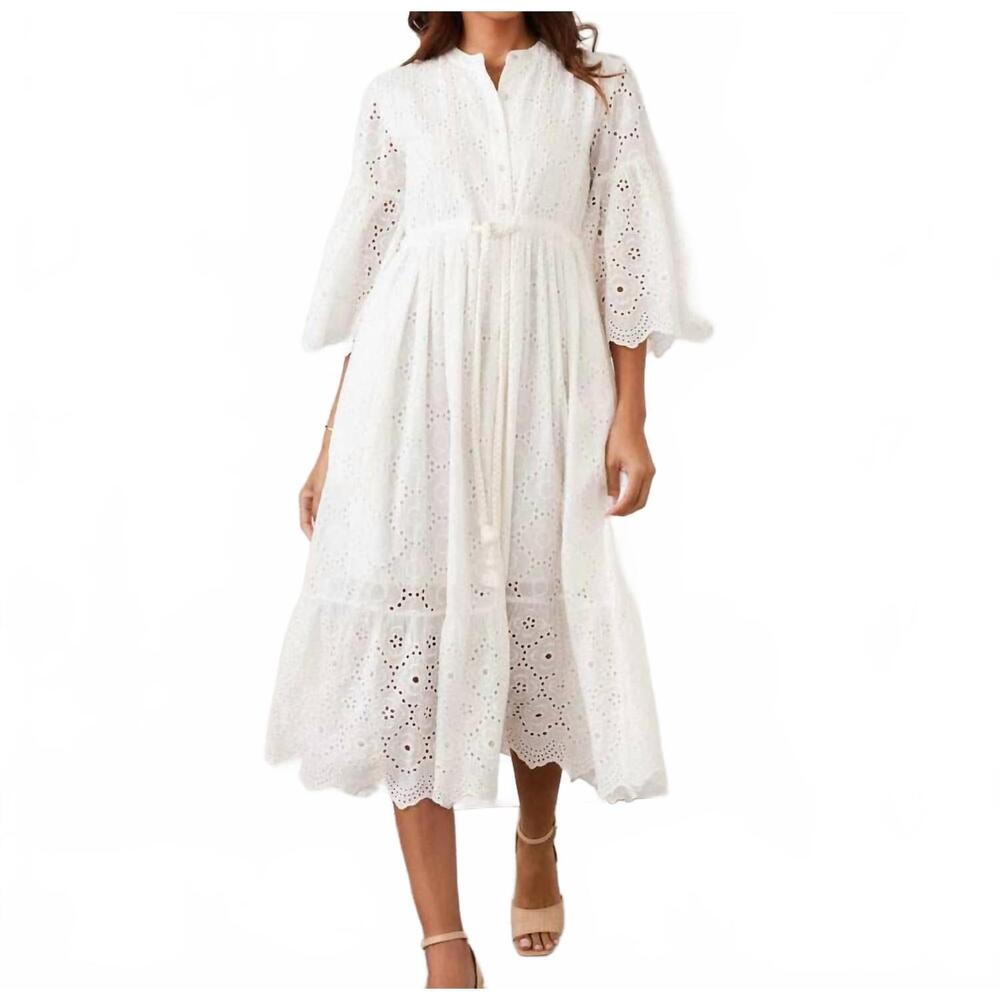 NEW KAREN KANE tiered midi dress in off white